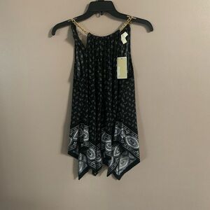 Michael Michael Kors Black and White Paisley Bandana Tank Top Gold Chain Strap